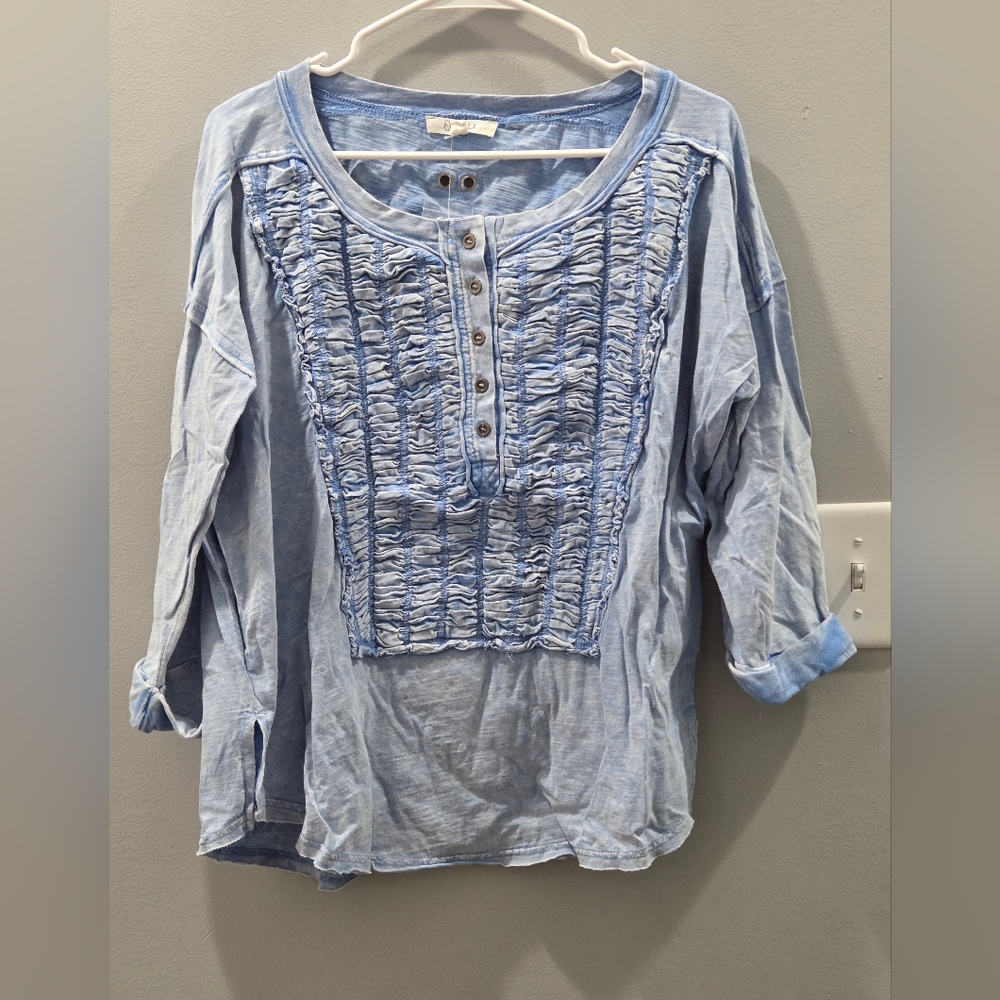 Oli & Hali Light Blue Ruffled Henley Top